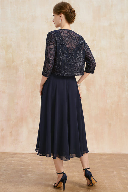 Robe Midi Élégance Marine Éthérée - gallery 4