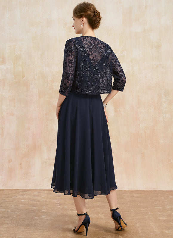 Robe Midi Élégance Marine Éthérée - gallery 4