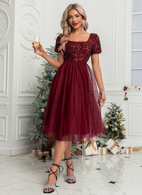 Robe Midi Pailletée Bordeaux - gallery 5