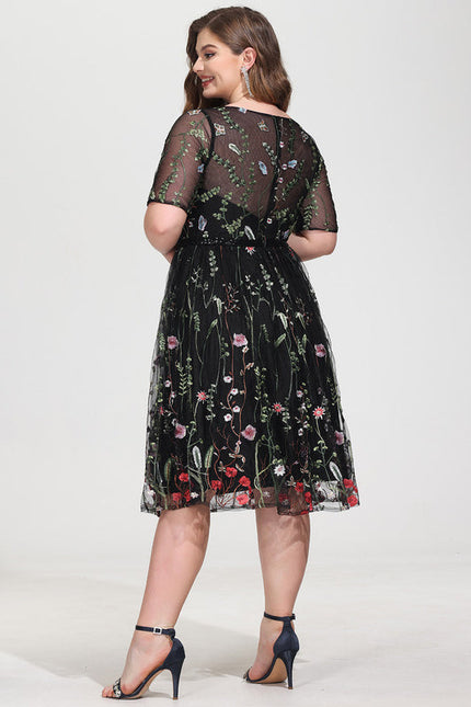 Robe Midi Fleurie Noire - gallery 6
