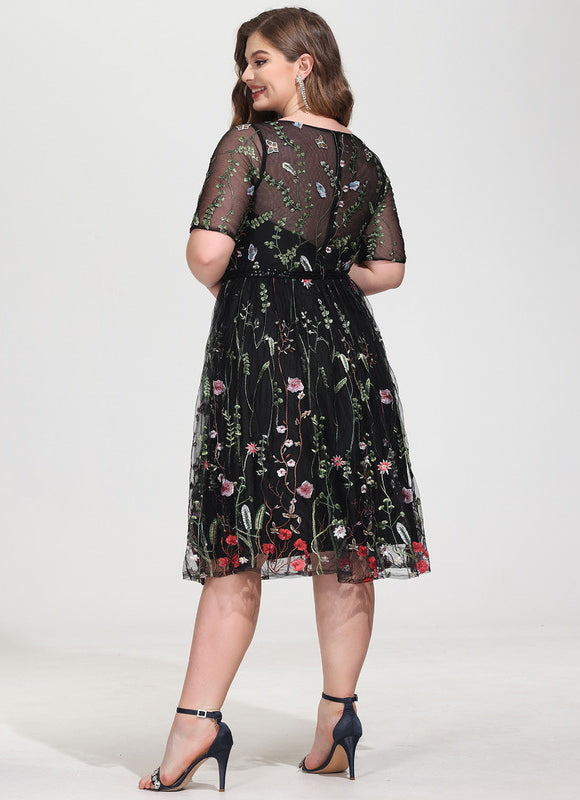 Robe Midi Fleurie Noire - gallery 6