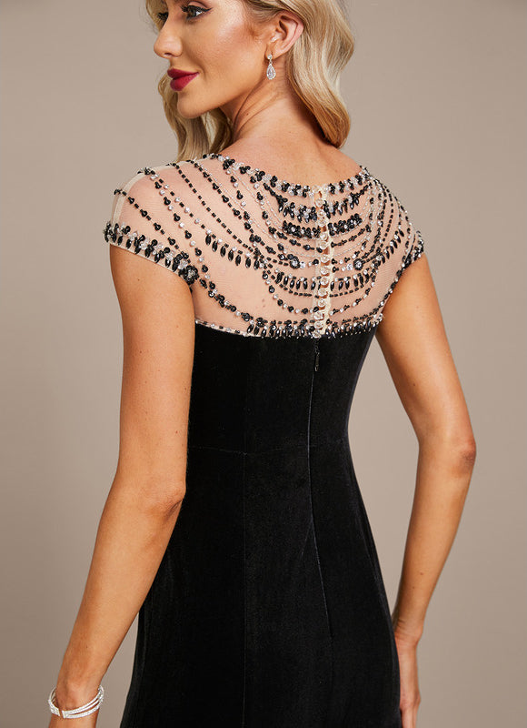 Robe Midi Velours Noir Élégante - gallery 1