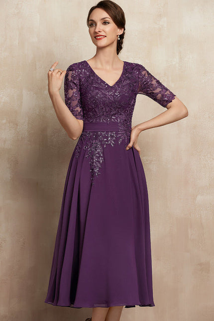 Robe Midi Violet Élégante - gallery 4