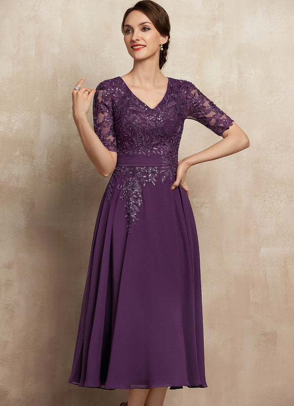 Robe Midi Violet Élégante - gallery 4