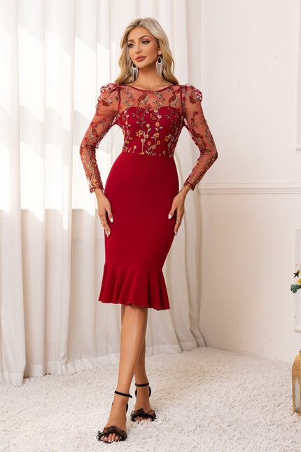 Robe Midi Rouge Fleurie - gallery 6