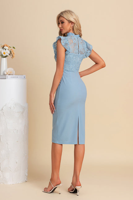 Robe Midi Bleu Ciel Dentelle - gallery 1