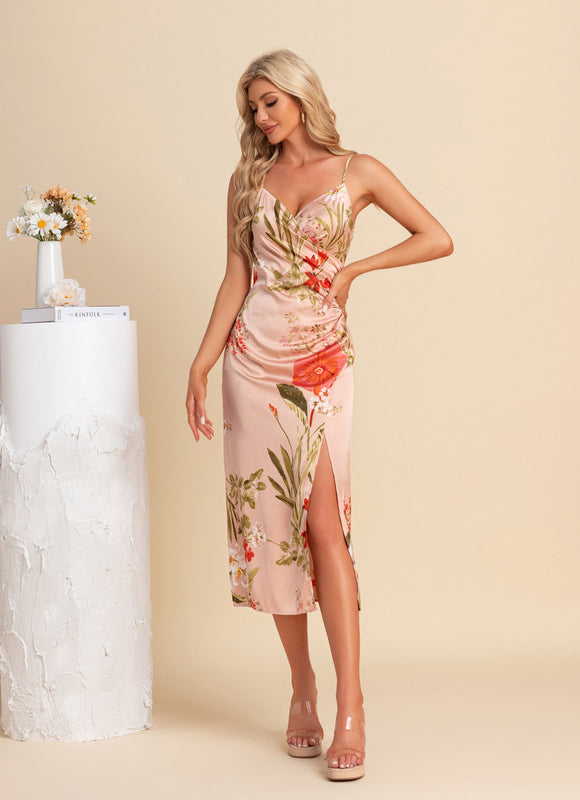 Robe Midi Satinée À Fleurs - gallery 3