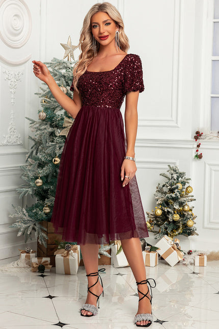 Robe Midi Pailletée Bordeaux - gallery 4