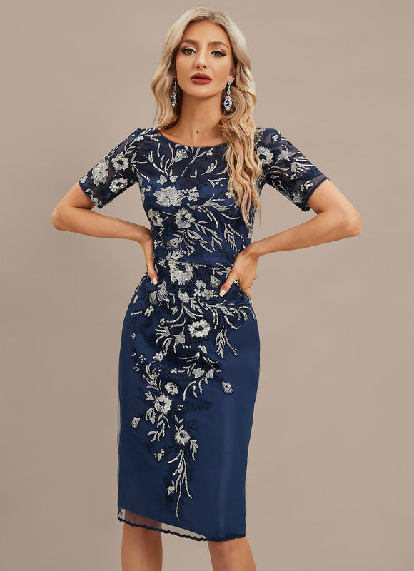 Robe Midi Élégance Marine Fleurs