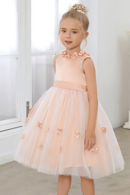 Robe Midi Satinée Pêche Tulle Fleuri - gallery 4