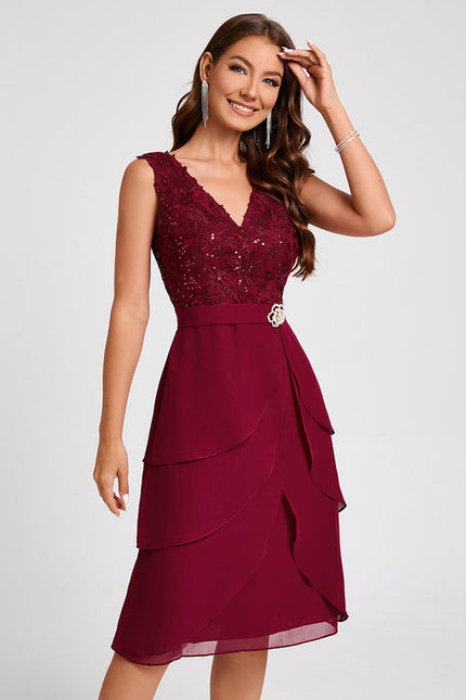 Robe Midi Volants Bordeaux - gallery 3