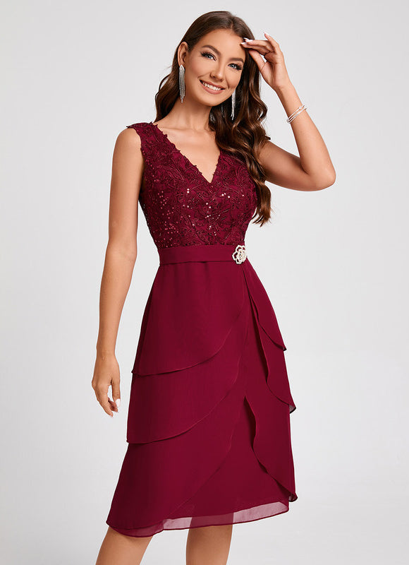 Robe Midi Volants Bordeaux - gallery 3