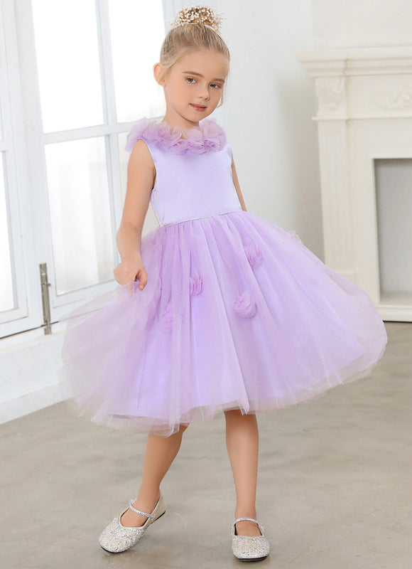 Robe Midi Lilas Tulle Fleurs