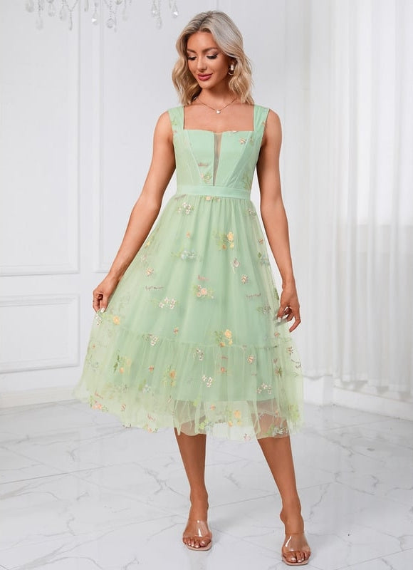 Robe Midi Verte Florale - gallery 3