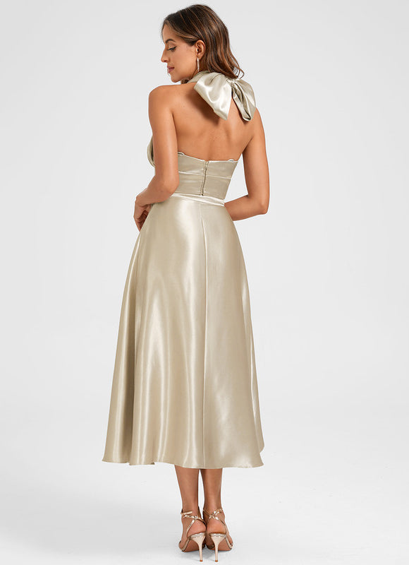 Robe Midi Satin Doré - gallery 4