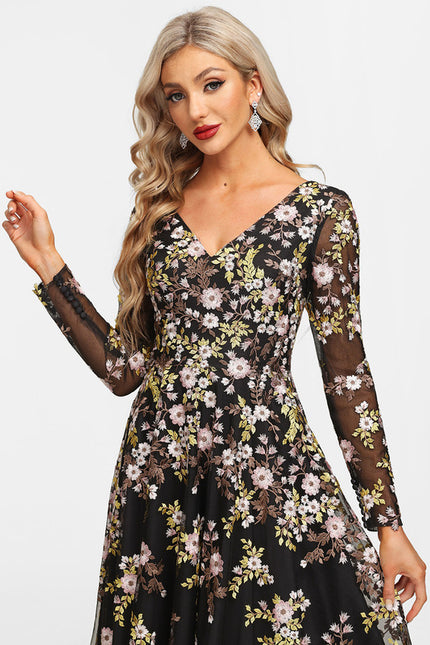 Robe Midi Élegante Noir Floral - gallery 1