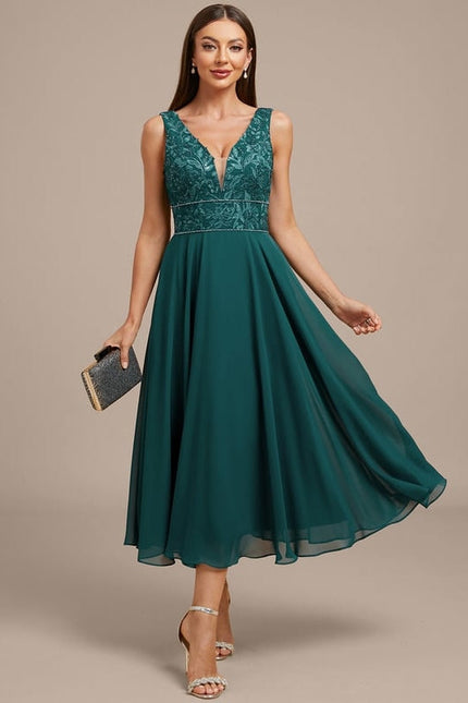 Robe Midi Émeraude Brodée