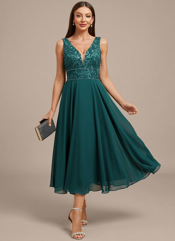 Robe Midi Émeraude Brodée