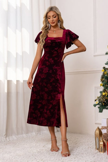 Robe Midi Velours Bordeaux - gallery 4