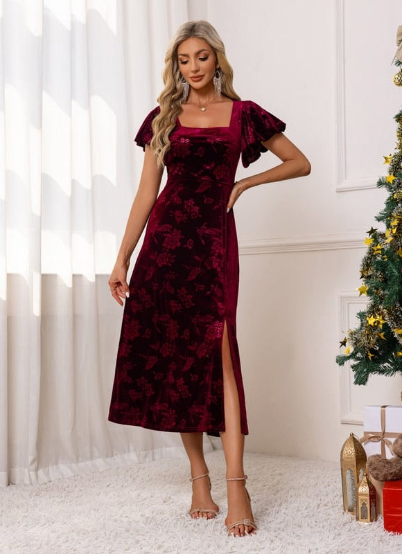 Robe Midi Velours Bordeaux - gallery 4