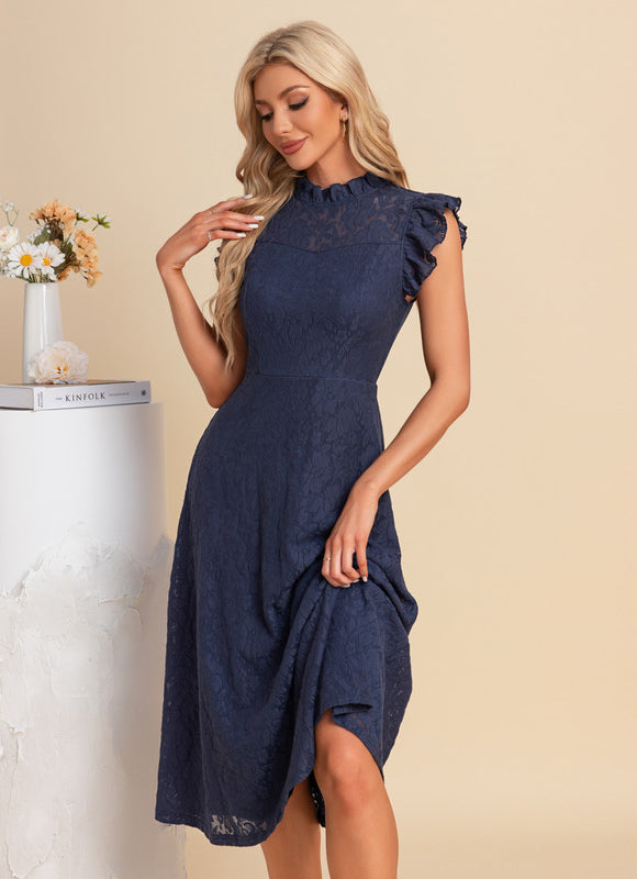 Robe Midi Grise En Dentelle - gallery 3