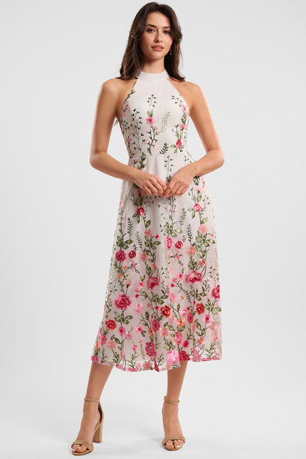 Robe Midi Noire Florale Élégante - gallery 5