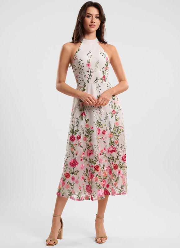 Robe Midi Noire Florale Élégante - gallery 5
