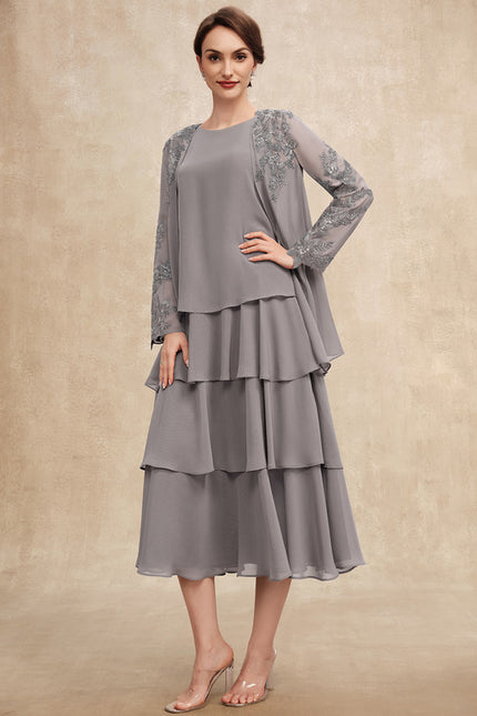 Robe Midi Grise Cascades - gallery 1