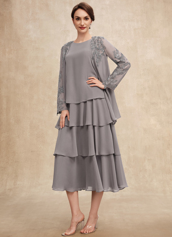 Robe Midi Grise Cascades - gallery 1