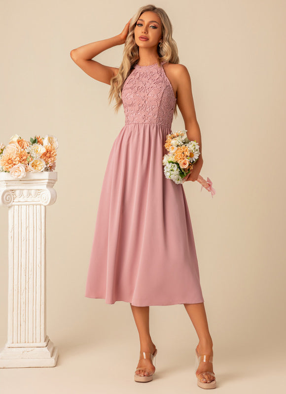 Robe Midi Midi Dentelle Rose