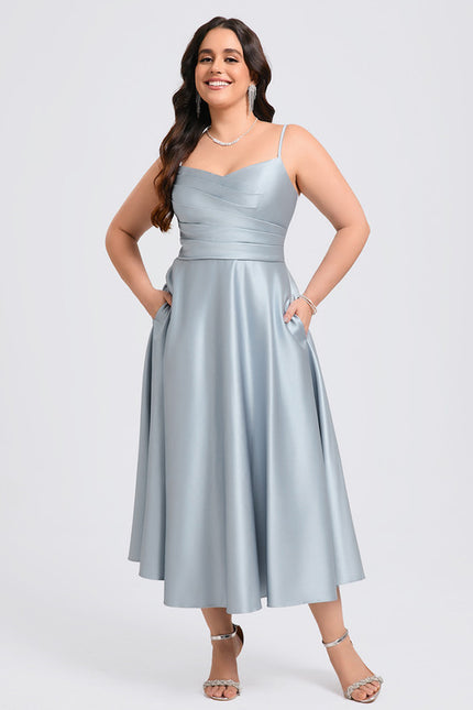Robe Midi Satin Bleu Ciel - gallery 5