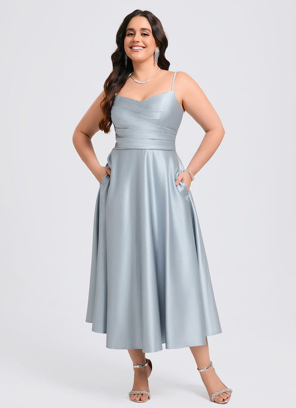 Robe Midi Satin Bleu Ciel - gallery 5