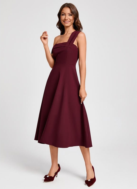 Robe Midi Bordeaux Épurée - gallery 4