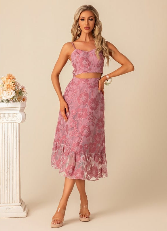 Robe Midi Fleurie Rose