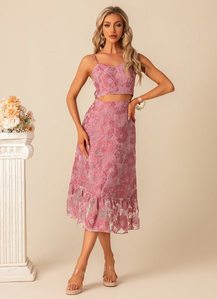 Robe Midi Fleurie Rose