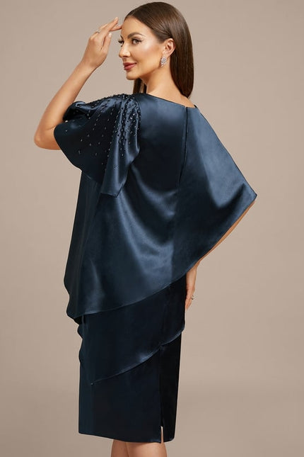 Robe Midi Satinée Marine Élégante - gallery 5