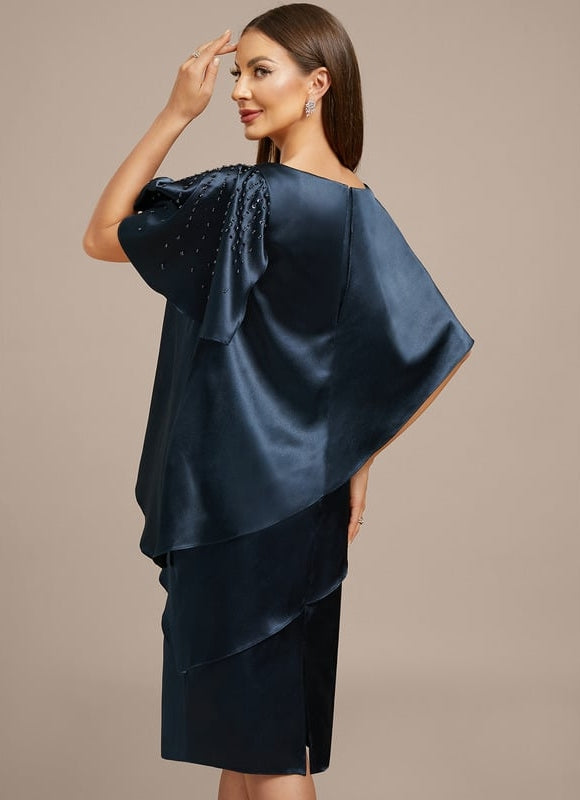 Robe Midi Satinée Marine Élégante - gallery 5