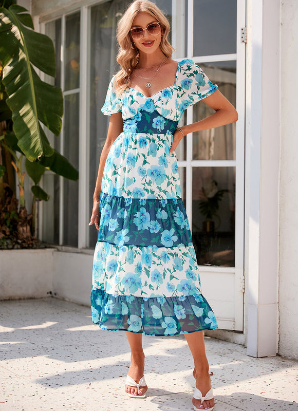 Robe Midi Fleurie Aquatique - gallery 7