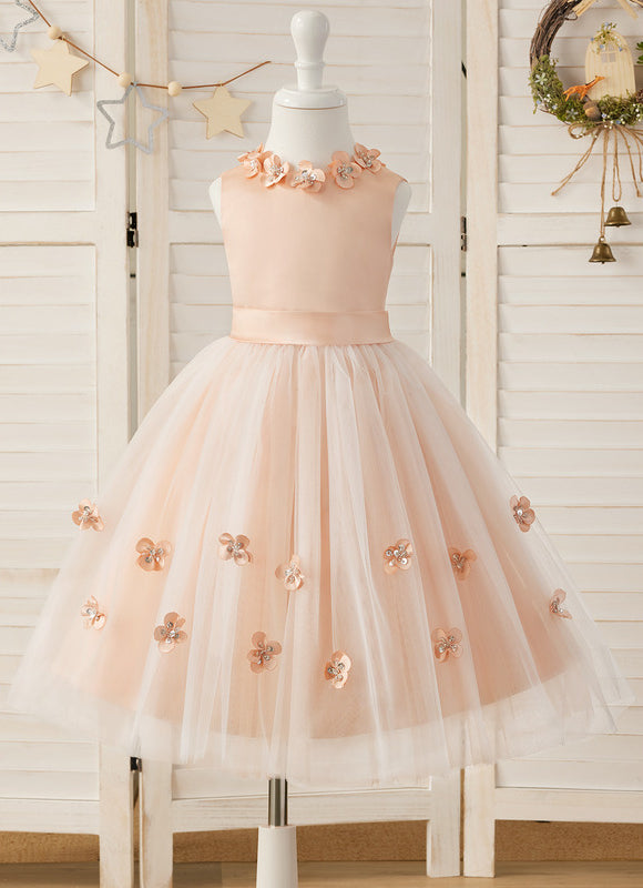 Robe Midi Satinée Pêche Tulle Fleuri - gallery 6