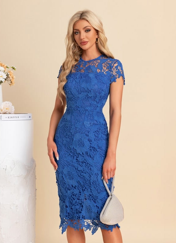 Robe Midi Dentelle Bleu Royal - gallery 4