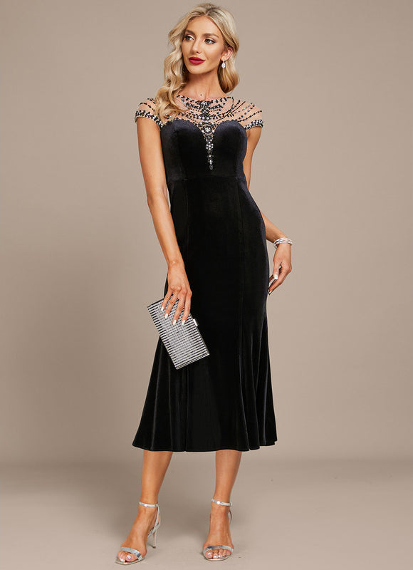 Robe Midi Velours Noir Élégante - gallery 2