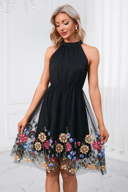 Robe Midi Éclat Floral Noir