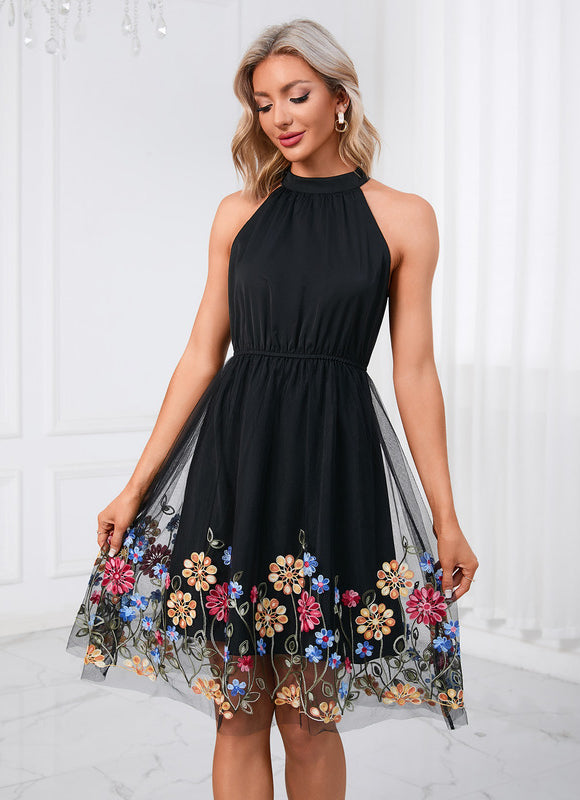 Robe Midi Éclat Floral Noir