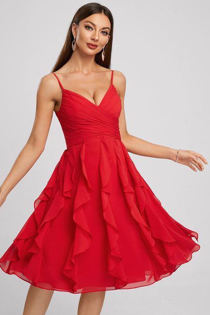 Robe Midi Volants Rouge - gallery 3