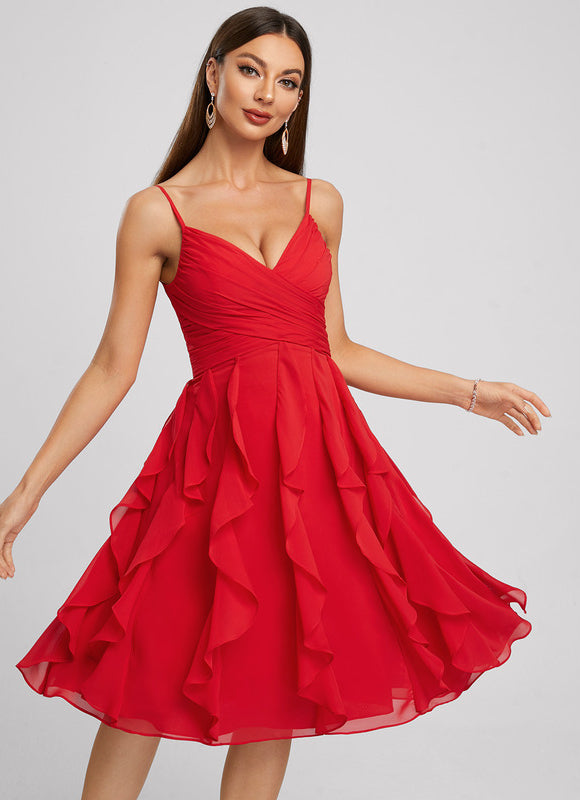 Robe Midi Volants Rouge - gallery 3