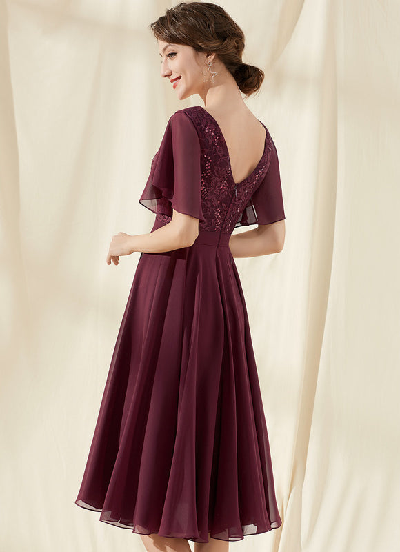 Robe Midi Bordeau Flottante - gallery 5