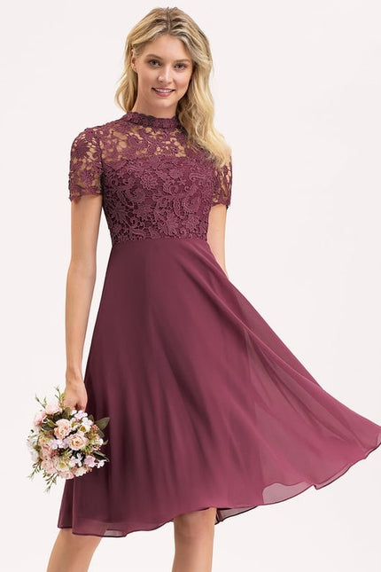 Robe Midi Dentelle Aubergine