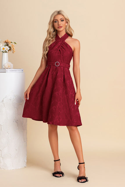 Robe Midi Bordeaux Ceinturée