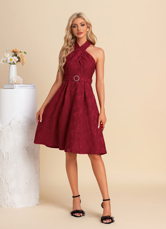 Robe Midi Bordeaux Ceinturée