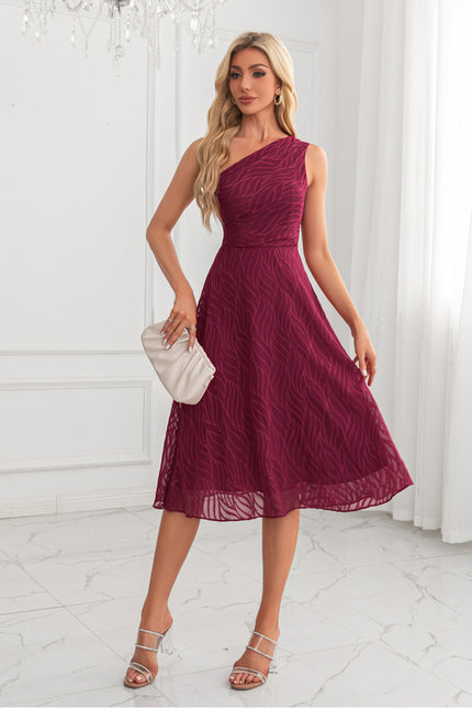 Robe Midi Bordeaux Ondulée - gallery 6